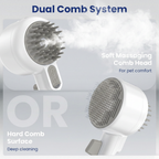 Dual comb system with soft massaging and hard comb surface on a light gray background