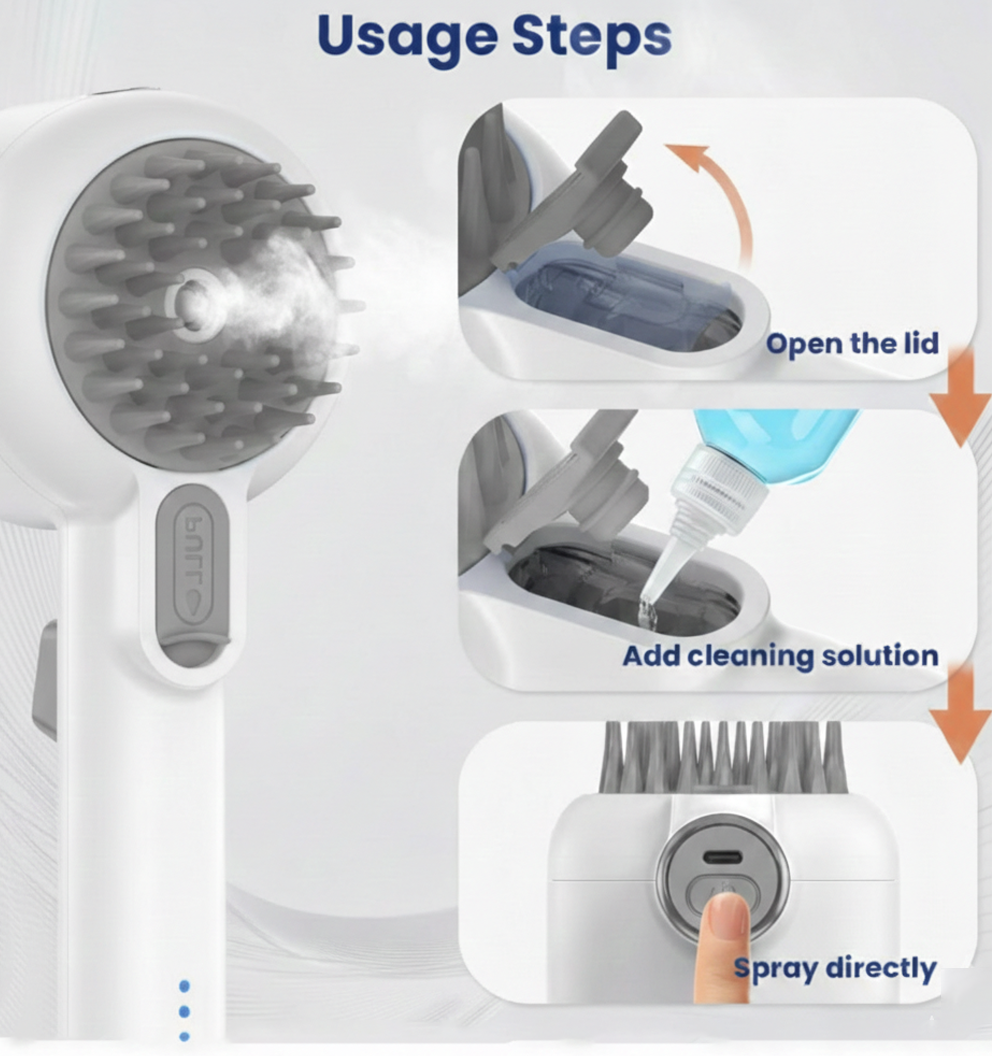 Instructions for using a cleaning device with text on usage steps.