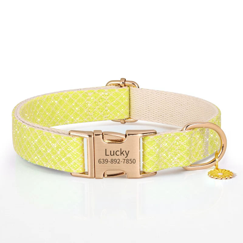 Moca™ Sunflower Personalized ID Nameplate Dog Collar