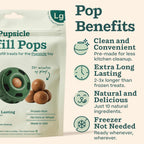 Pupsicle refill pops packaging with benefits listed on a beige background
