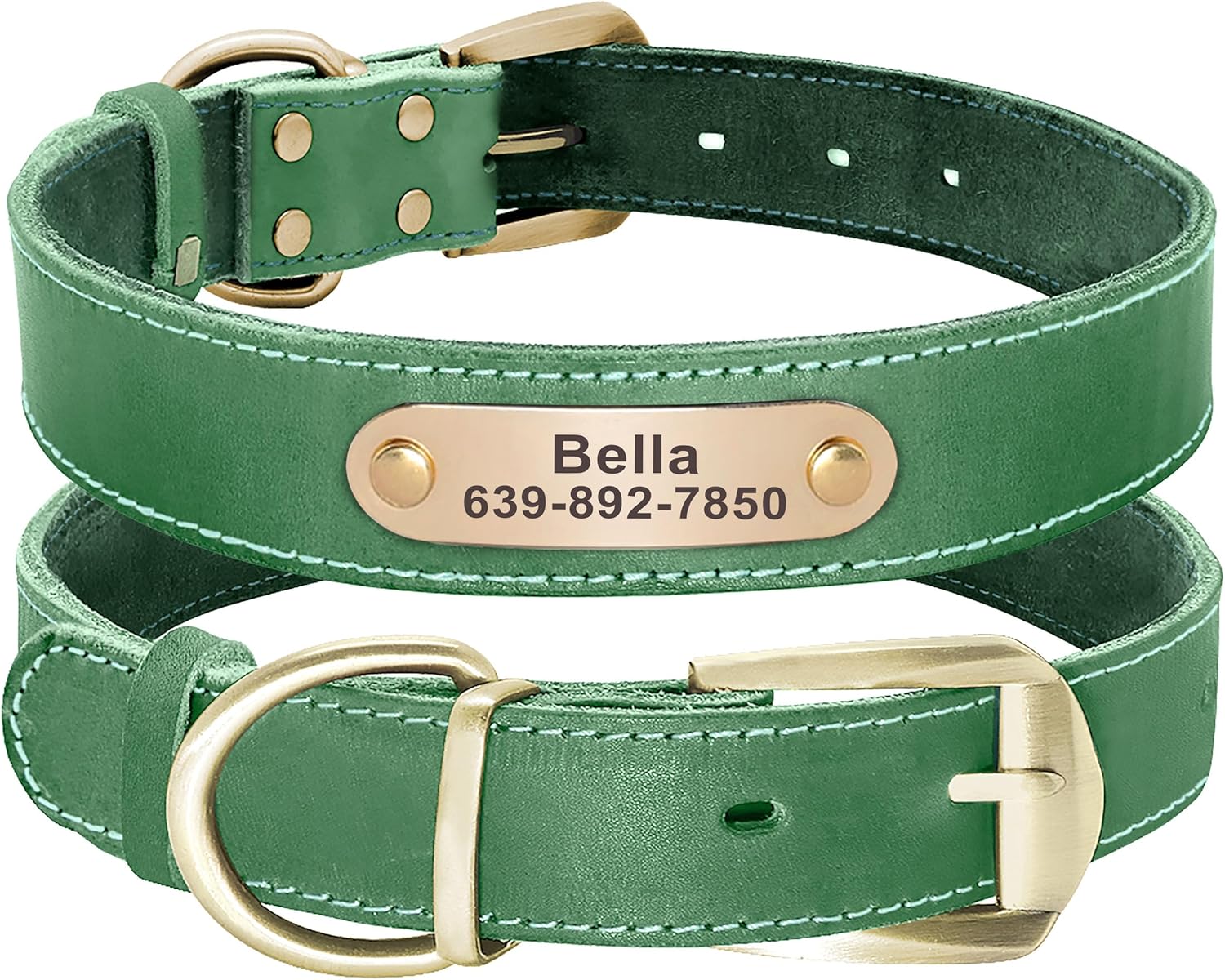 Moca™ Personalized Soft Leather Dog Collar with Custom ID Tag for Medium Large Dog