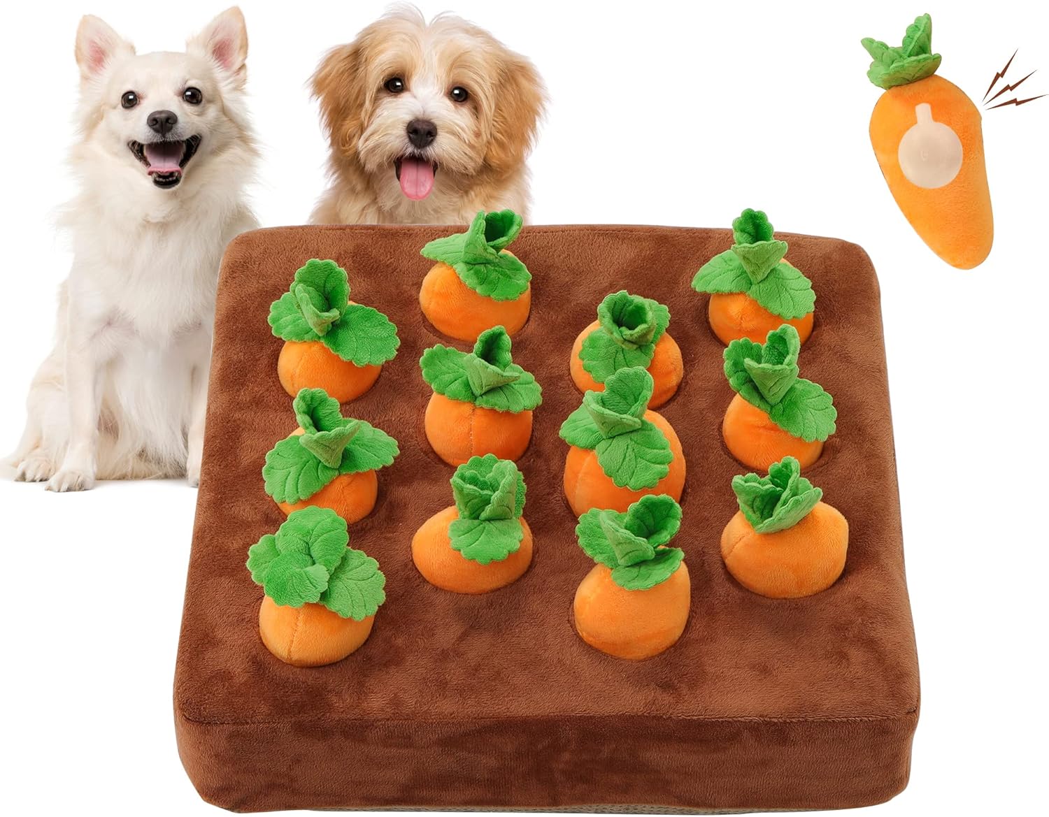 Squeak Carrot Snuffle Mat for Dogs Stress Relief Plush Puzzle Toys