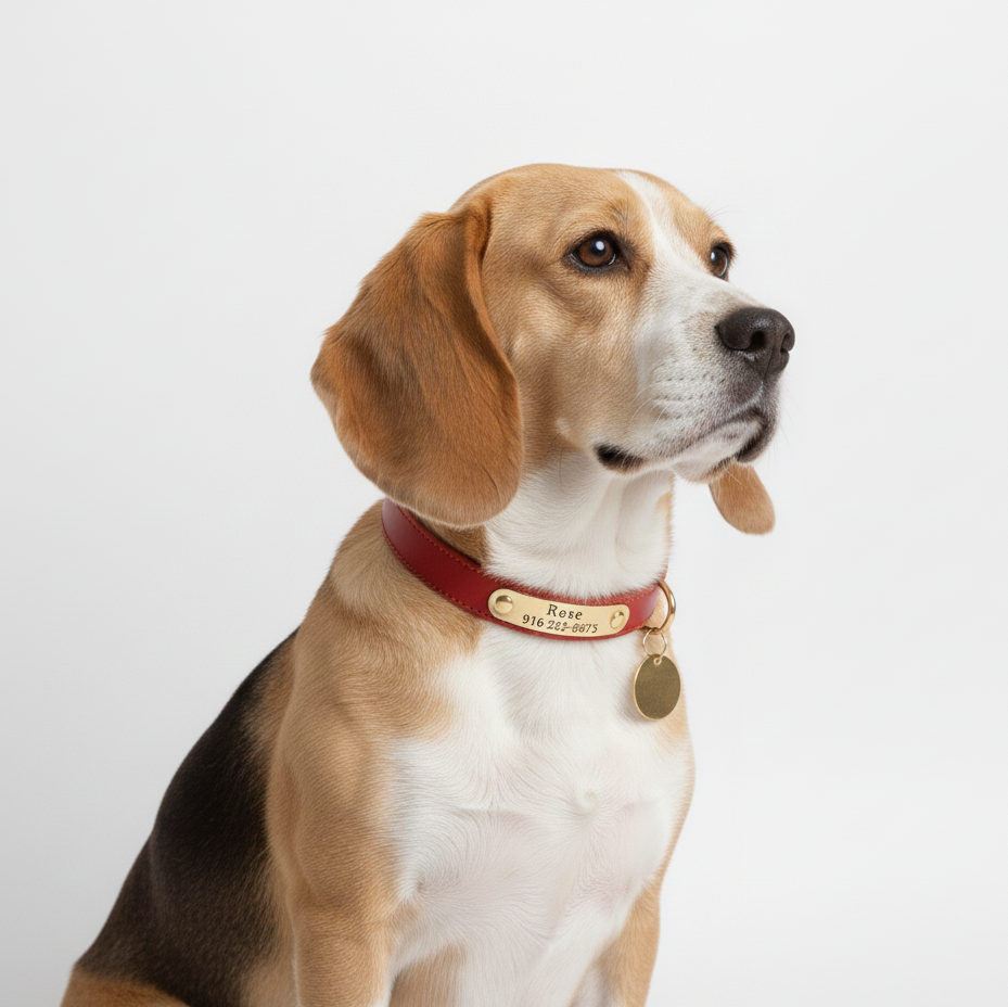 Moca™ Personalized Soft Leather Dog Collar with Custom ID Tag for Medium Large Dog