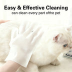 Cat being cleaned with a towel by a person, with text about easy and effective cleaning.