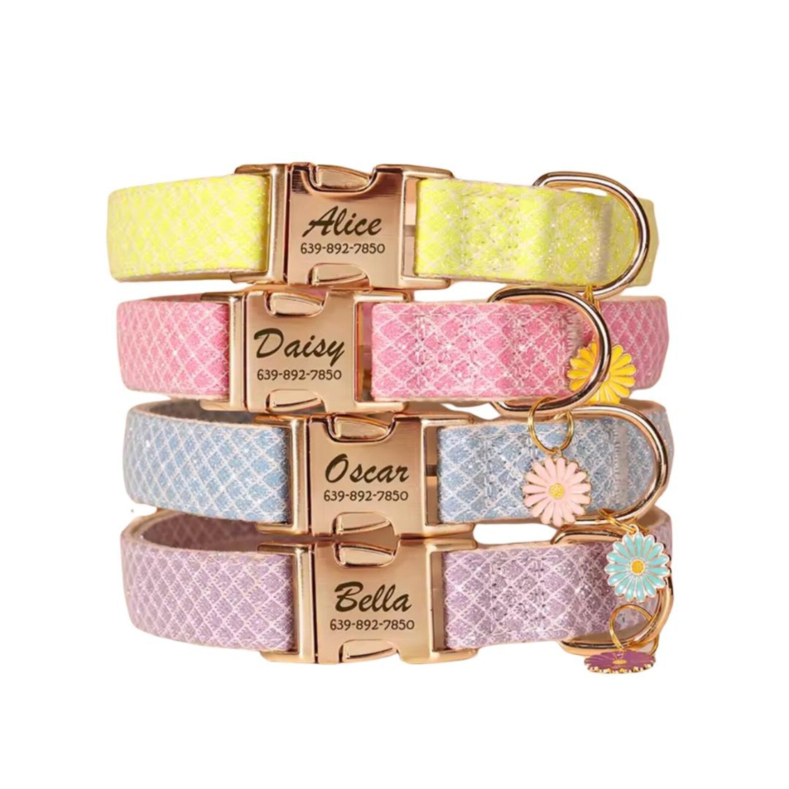 Moca™ Sunflower Personalized ID Nameplate Dog Collar