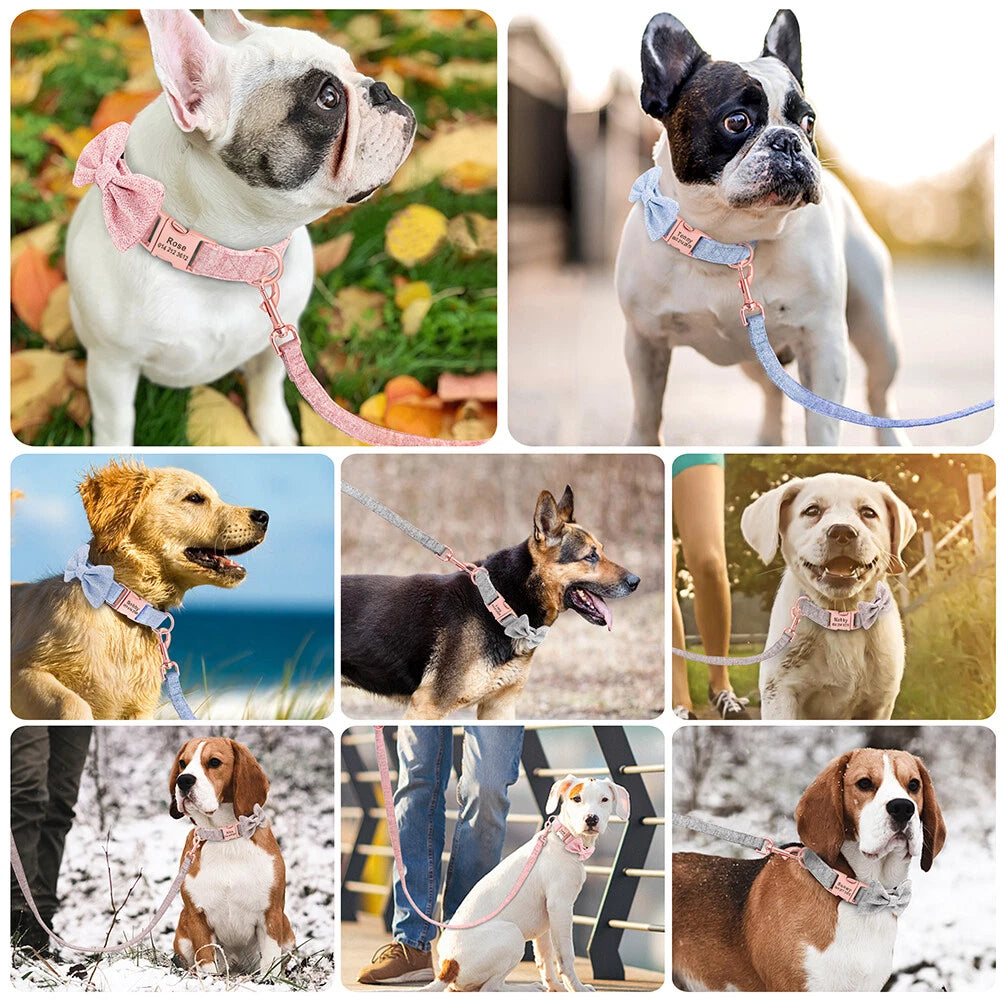 Personalized Dog Collar with Bow Tie