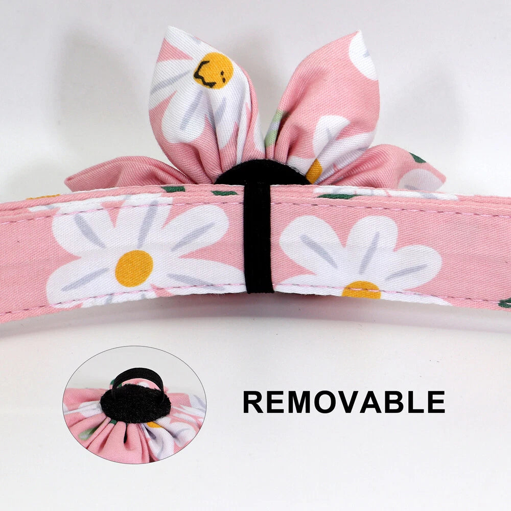 Pink floral dog collar with a detachable buckle on a white background